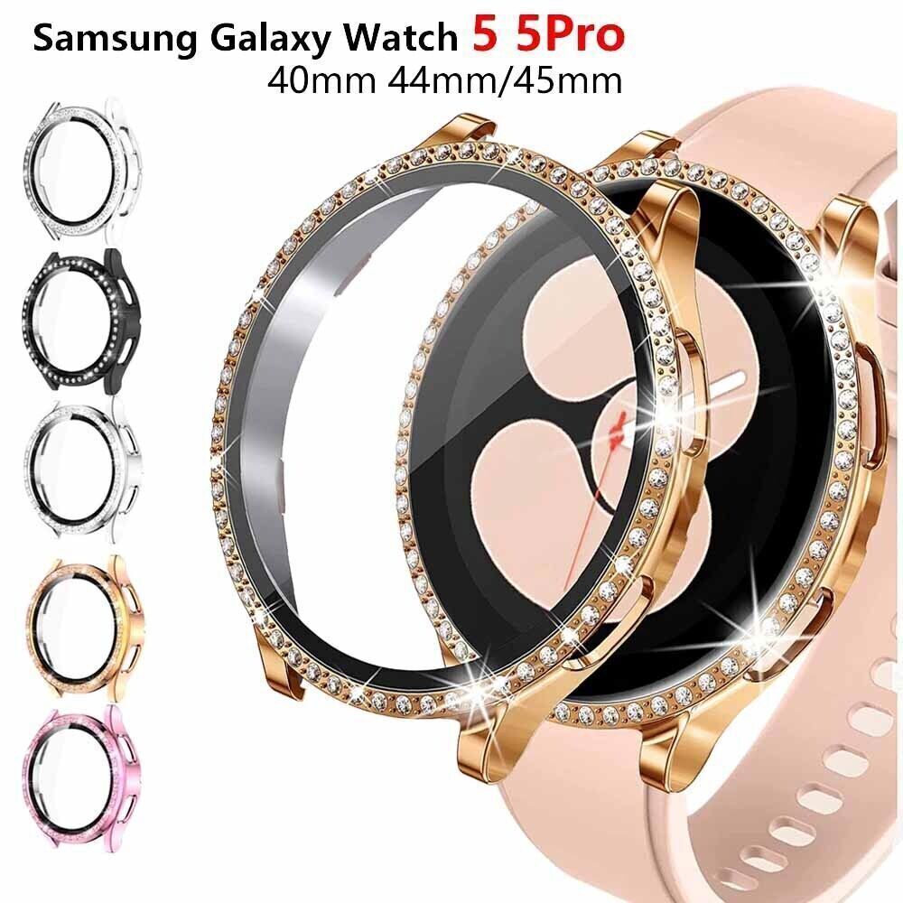 For Samsung Galaxy Watch 7 6 5 4 40 44mm Bling Metal Watch Band + Diamond Case