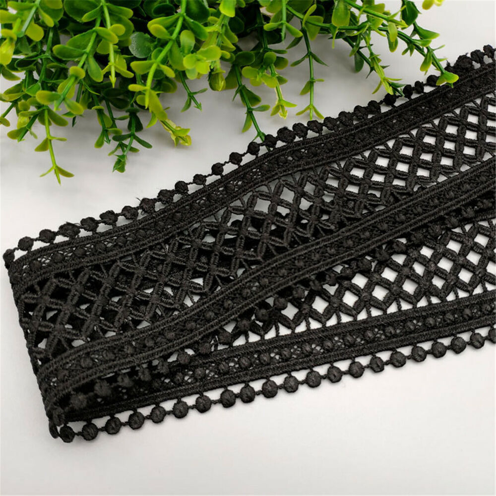 1 Yard Black White Hollow Floral Embroidered Lace Trim Ribbon DIY Apparel Sewing