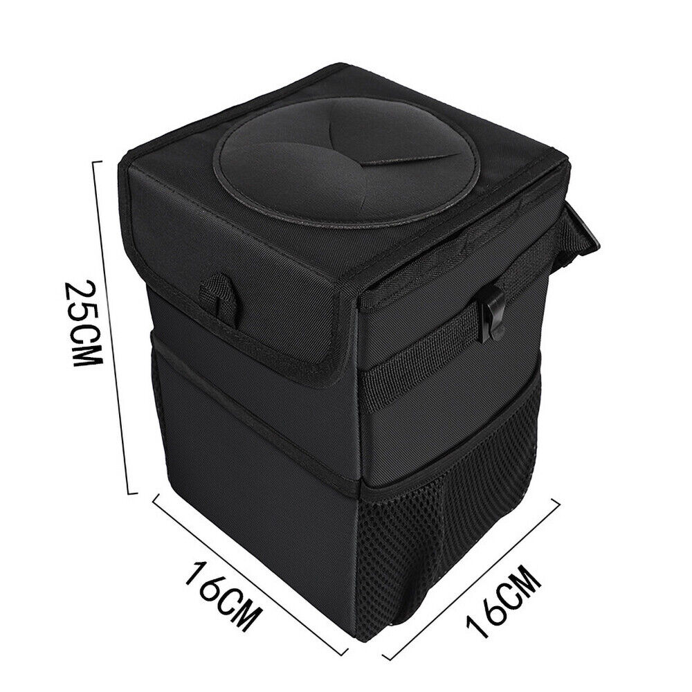 Waterproof Car Trash Can with Lid Bin Waste Basket Storage Garbage Bag Organizer