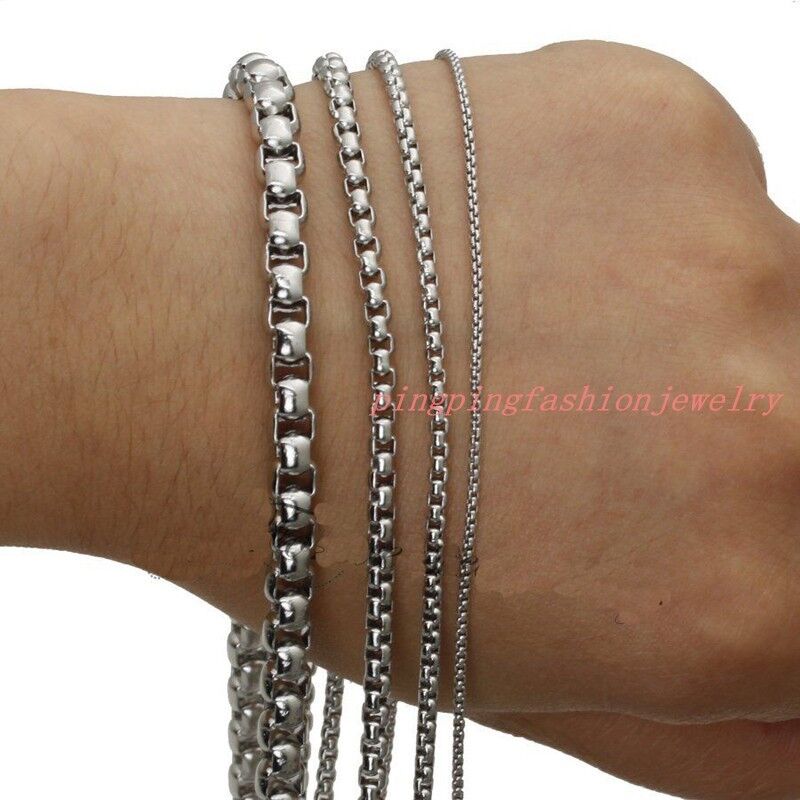 1/2/3/5/7MM Silver Stainless Steel Mens Womens Jewelry Box Chain Necklace 16-40"