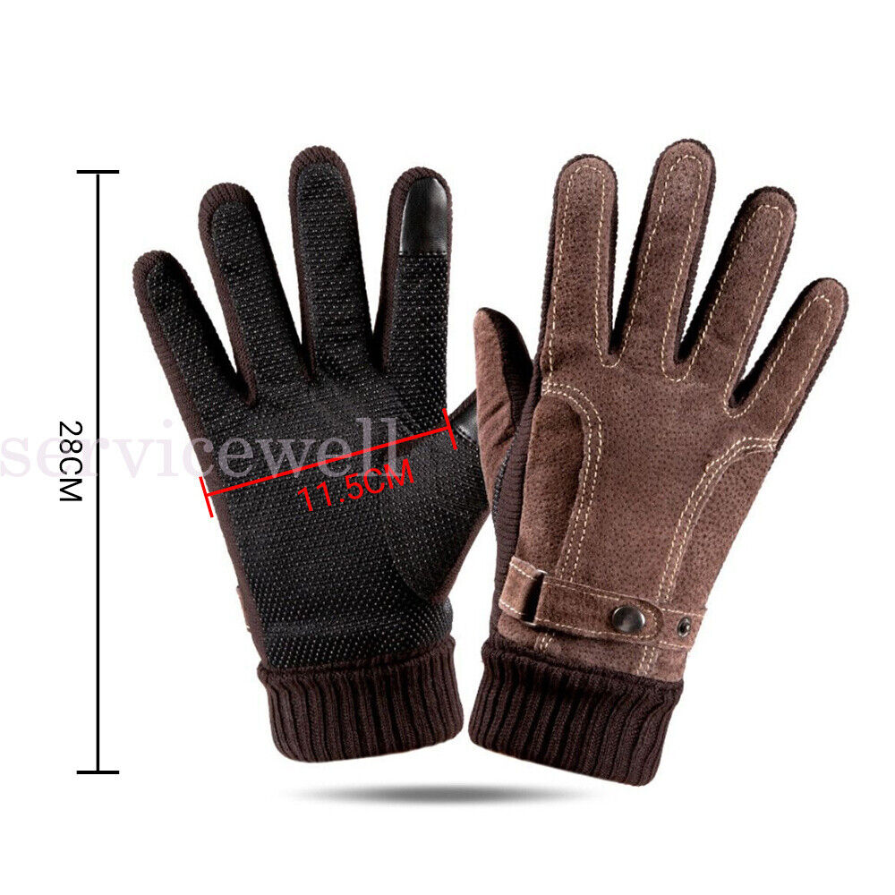 Men Winter Gloves Thermal Leather Touch Screen Warm Windproof Soft Outdoor