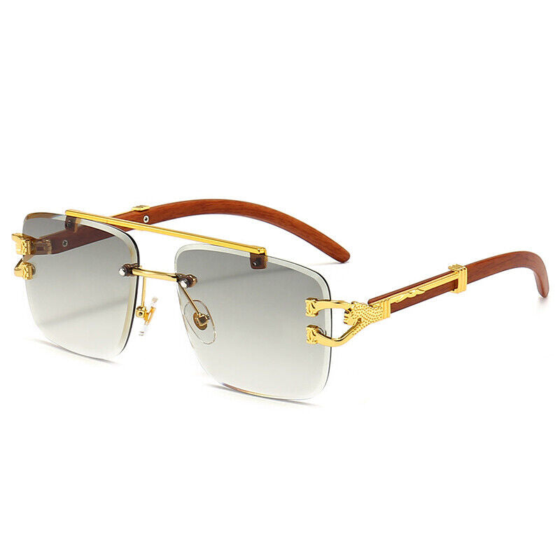 Men Rimless Gold Frame Elegant Hip Hop Square Clear Lens Retro Fashion Glasses