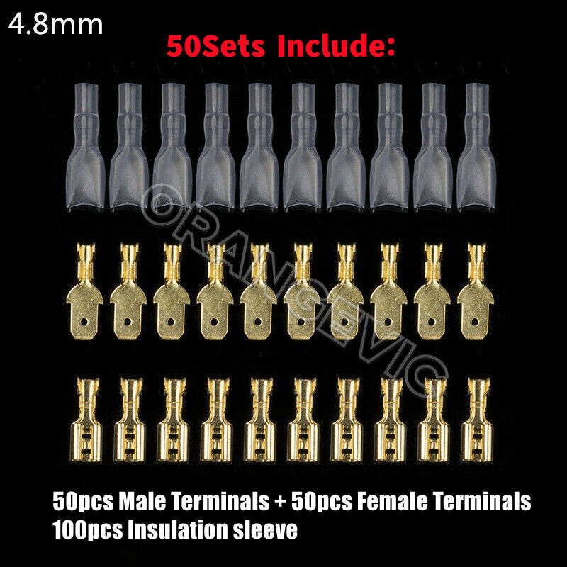 50Set 2.8/4.8/6.3mm Spade Male Female Terminals Electrical Wire Crimp Connectors