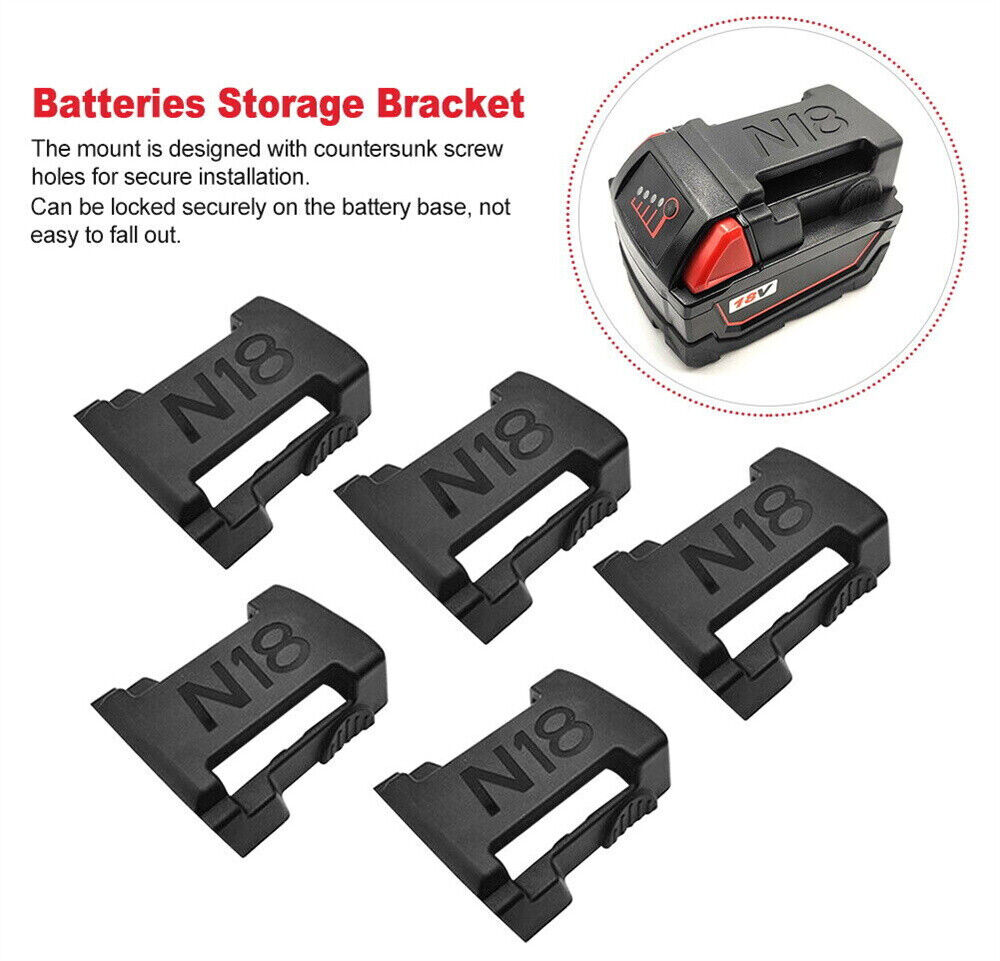 5x Battery Mounts Holder Screw Mount Bracket For Milwaukee 18V Battery Rack