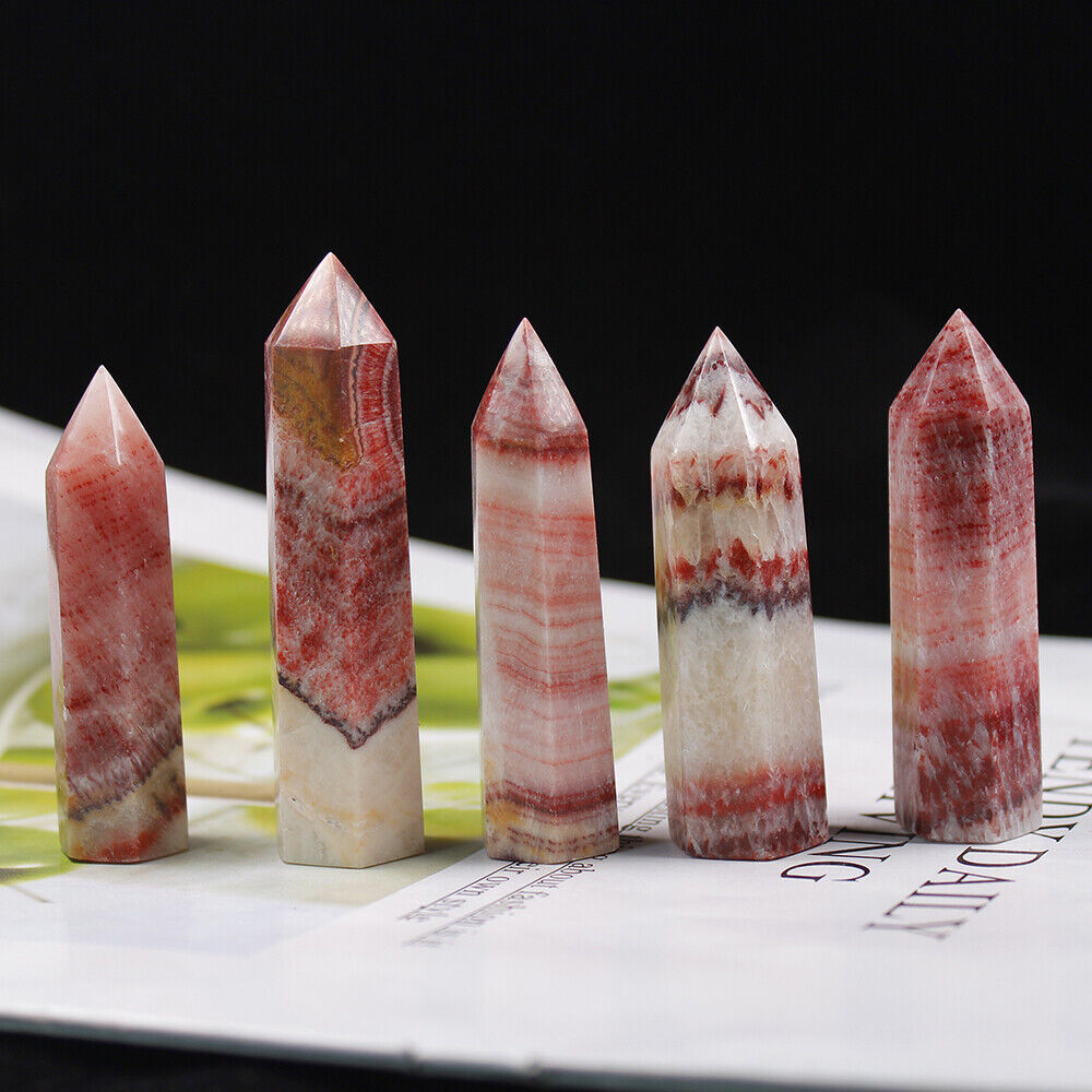 5~7cm Natural Rhodochrosite Quartz Obelisk Crystal Wand Point Healing