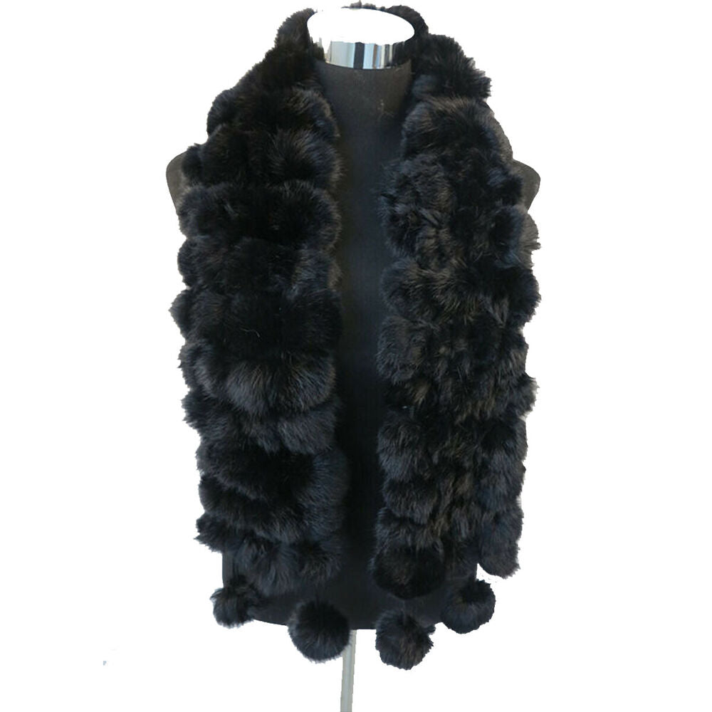 Women Ladies 100% Real Rabbit Fur Pom Poms Scarf Scarves Winter Warm Shawl Wraps