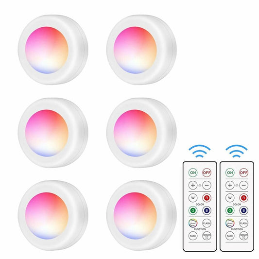 6 Pack LED Under Cabinet Lighting 16 Colors RGB Puck Counter Light + Remotes