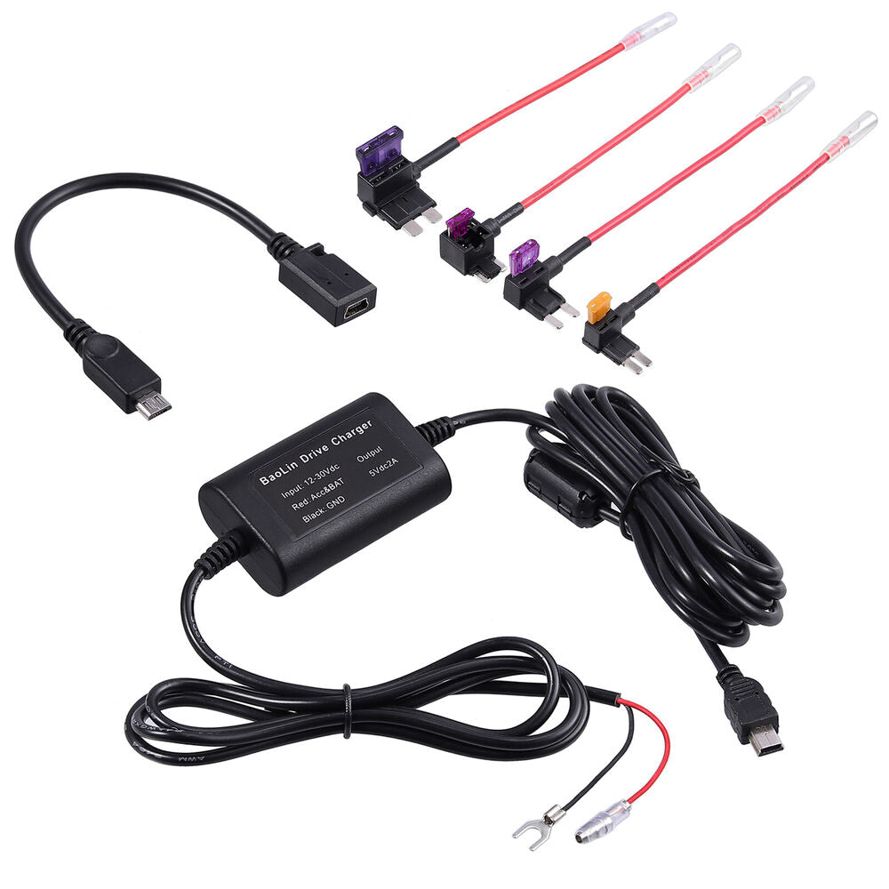 Universal Car Recorder Dash Cam Hard Wire Kit Hard Wire Fuse Box 12V-24V To 5V