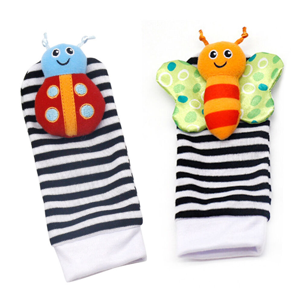 4pcs Rattles Bracelet Toy Set Newborn Foot-finder Socks Wrist Soft Animal