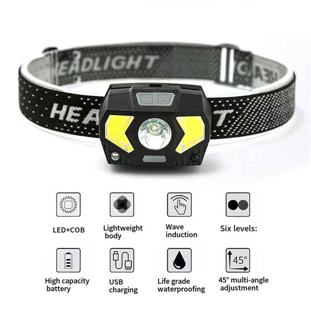 LED Head Torch Headlight Camping Fishing Headlamp USB Rechargeable Waterproof