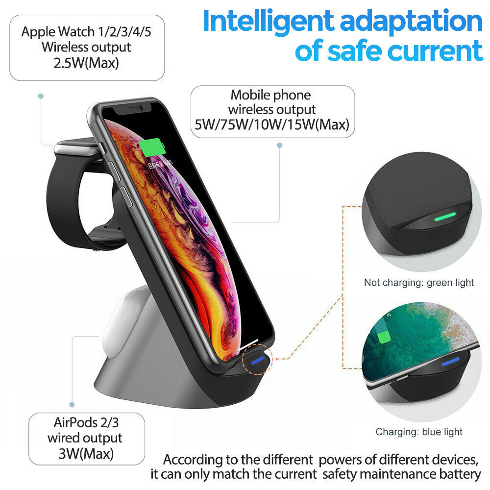 3-in-1 Wireless Charger Fast Charge Dock Stand Station for Apple iPhone iWatch