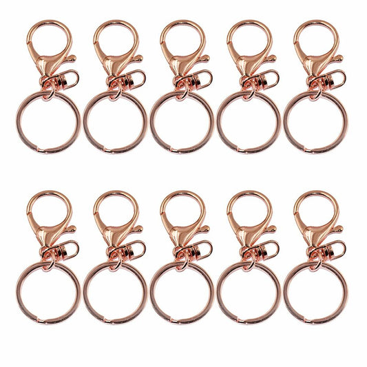 50X Rose Gold Swivel Lobster Clasp Trigger Clip Key Ring Keychain Split Ring DIY