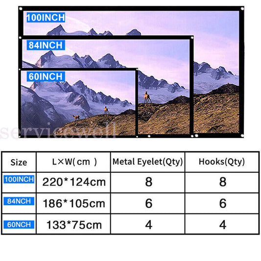 Foldable Portable Projector Screen 16:9 HD Outdoor Home 3D Movie Cinema Theater