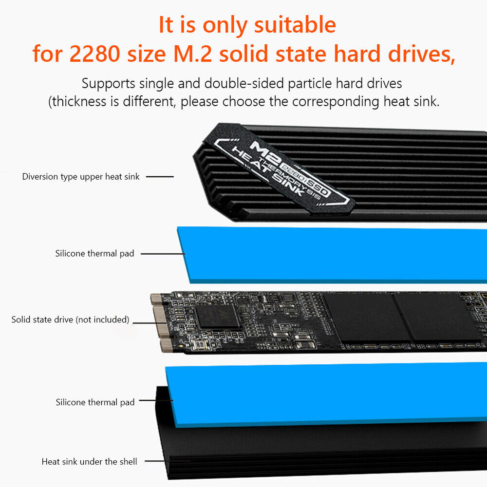 M.2 Solid State Festplatte Kühlkörper Wärmestrahler für PCIE 2280 SSD (Schwarz)