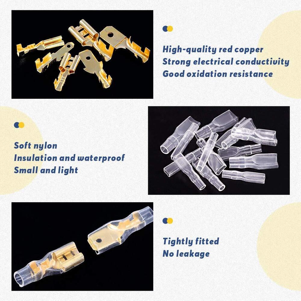 50Set 2.8/4.8/6.3mm Spade Male Female Terminals Electrical Wire Crimp Connectors