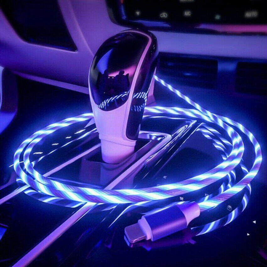 LED flowing Light Up Cable USB Sync For iPhone Charger Data Charging Cord