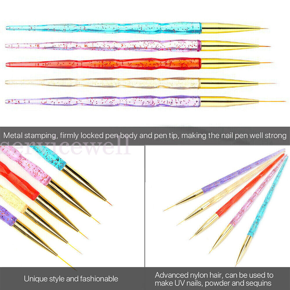 3/5Pc Acrylic Nail Art Liner Pen UV Gel Painting Drawing Brush Manicure Tool Kit