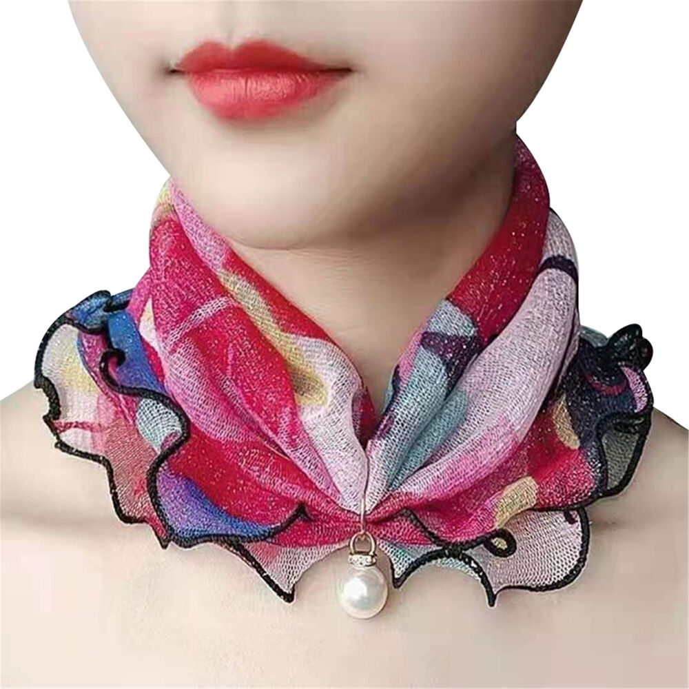 Women Lady Scarf Sun Protection Neck Bandana Fashion Pearl Chiffon Lace Headband