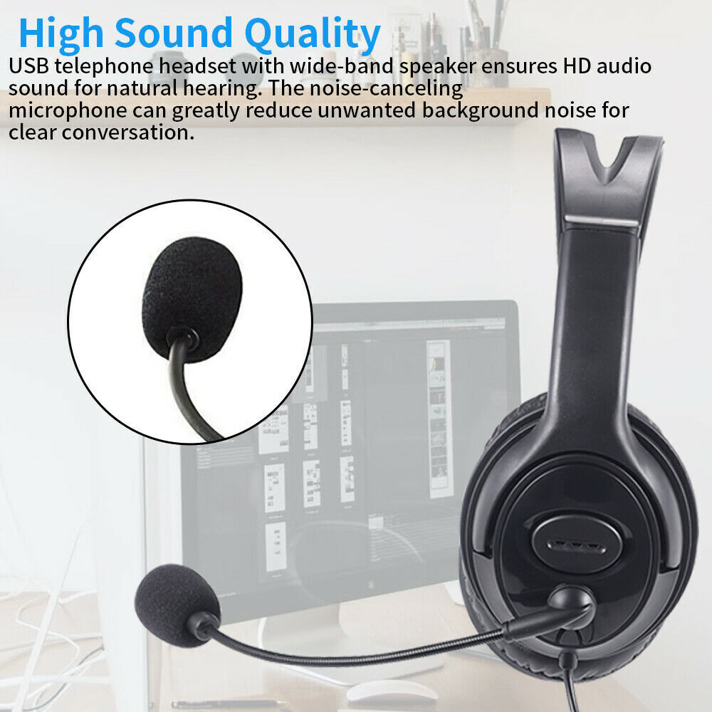 USB Wired Headphone Headset Noise Cancelling With Mic For Computer PC Laptop