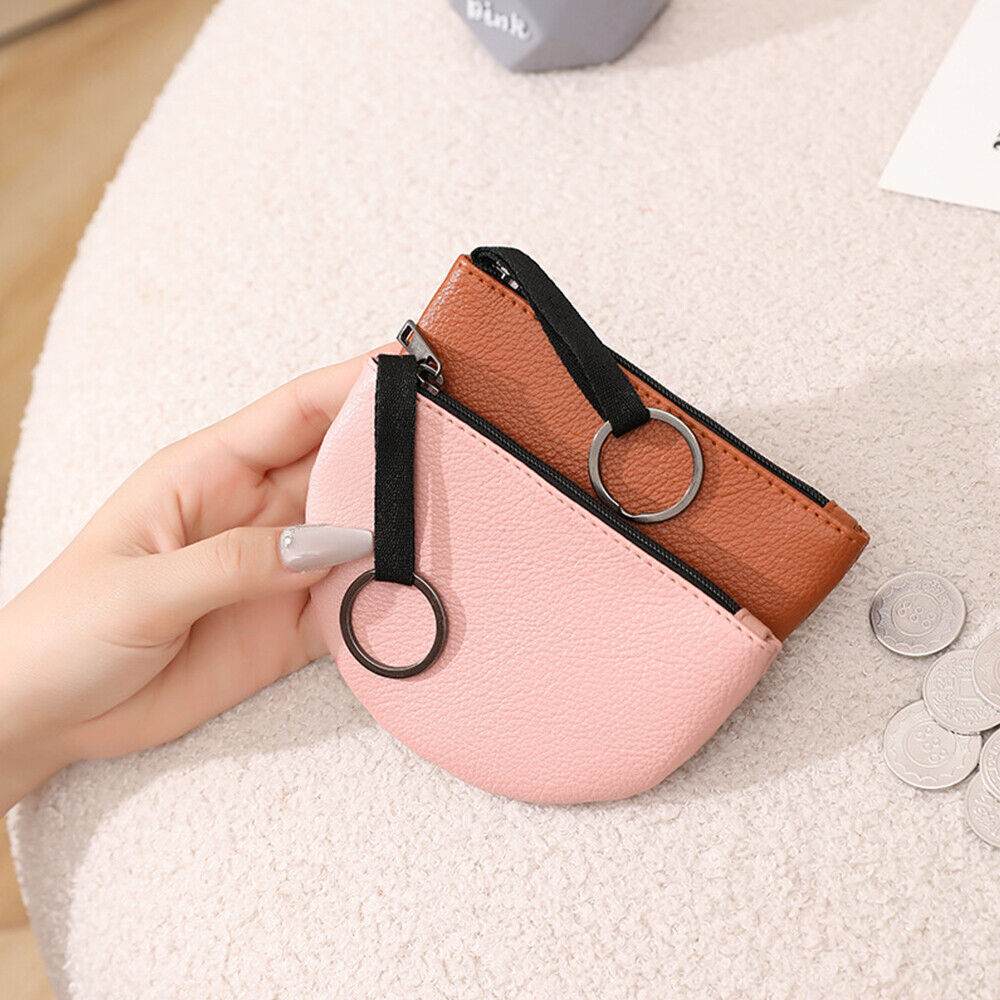 Coin Small Change Bag Card Wallet Pouch Zip Up Key Ring Leather Mini Purse Women