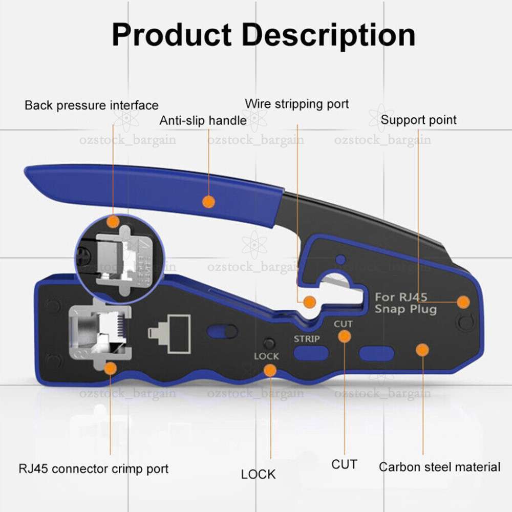 RJ45 Crimper EZ Cat 5e 6 7 HD Pass Through Network Connector Tool Crimping Plier