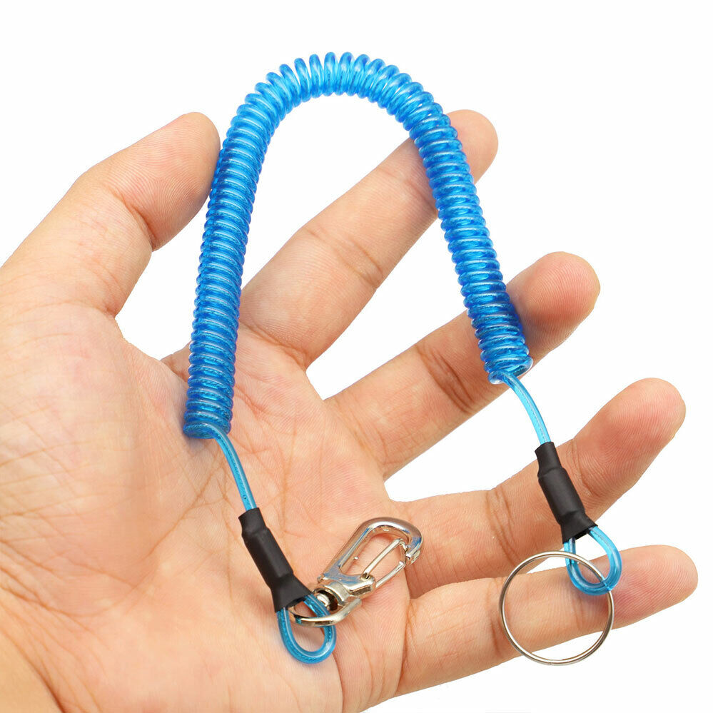 2X Hook Lanyard Coil Cord Clasp Retractable Key Chain Spiral Keychain Tether