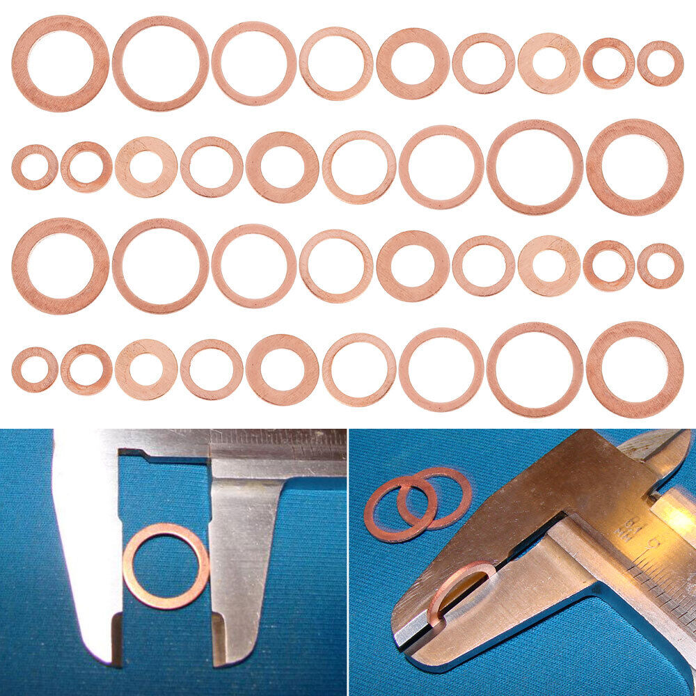 400pcs M5-M14 Copper Washers 9 Sizes O Ring Copper Gaskets Set Flat Copper WacYi