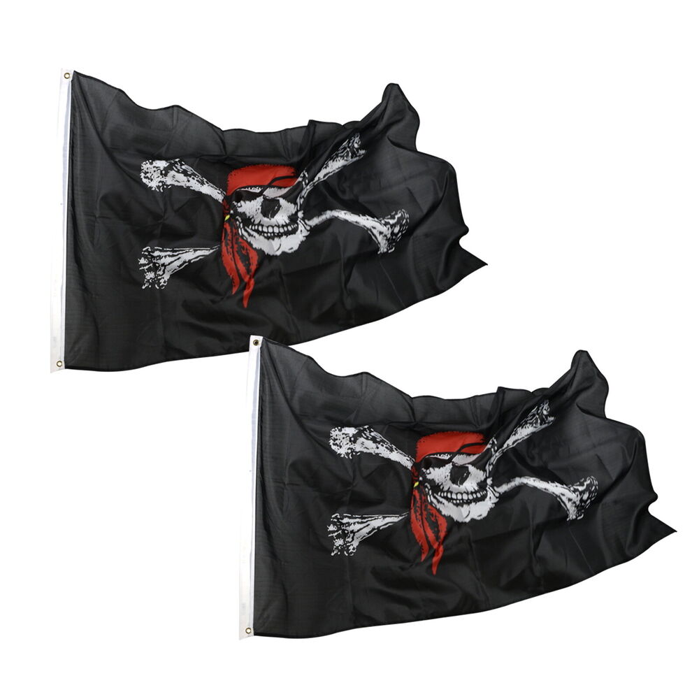 2X Jolly Roger Skull Flag 3x5 Caribbean Crossed Bones Bandana Pirate 90x150 cm