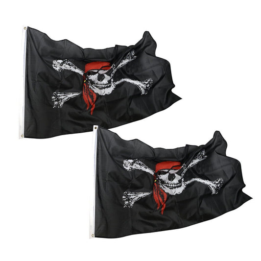 2X Jolly Roger Skull Flag 3x5 Caribbean Crossed Bones Bandana Pirate 90x150 cm