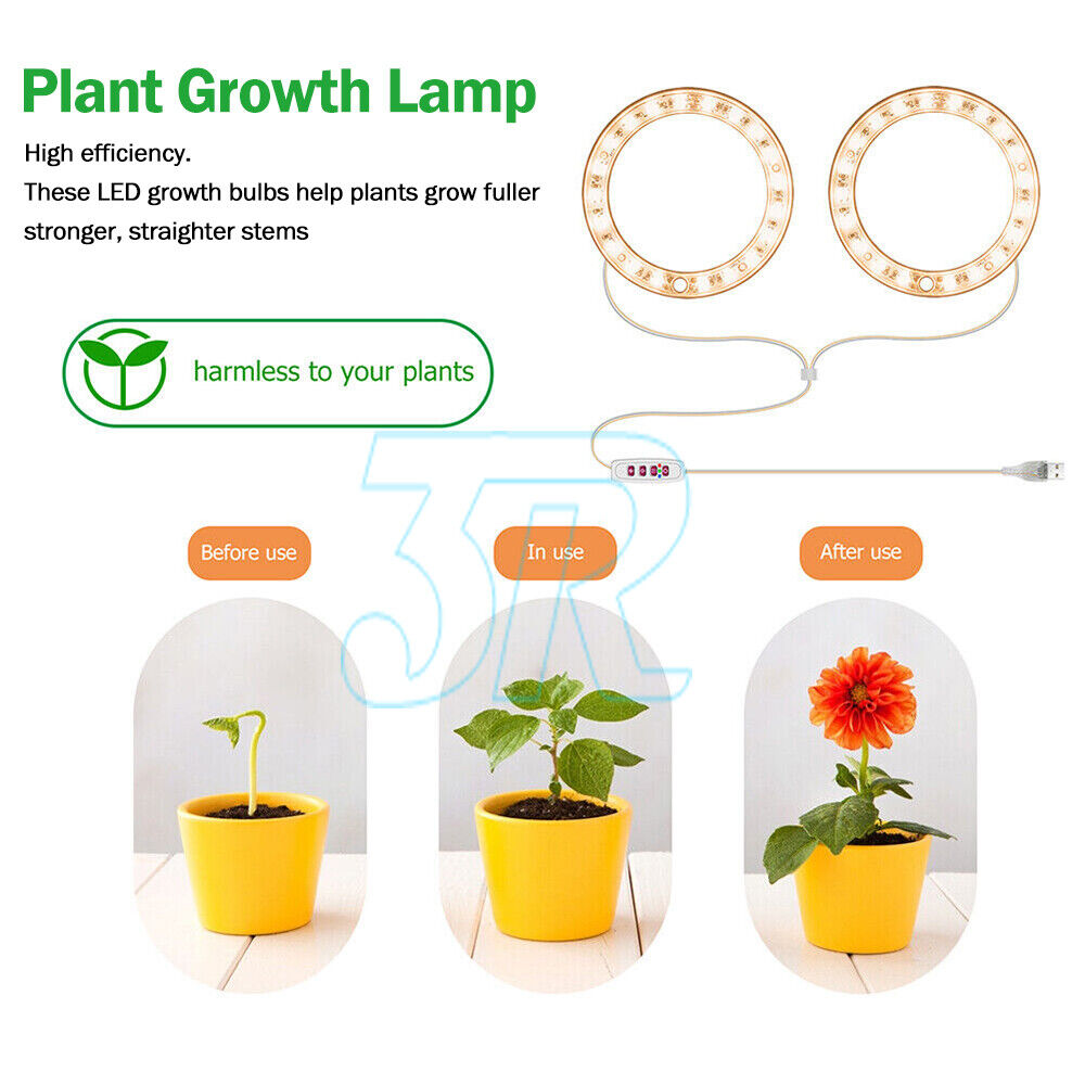 2x LED Plant Halo Light USB Ring Grow Light Lamp Angel Phytolamp Indoor Plant