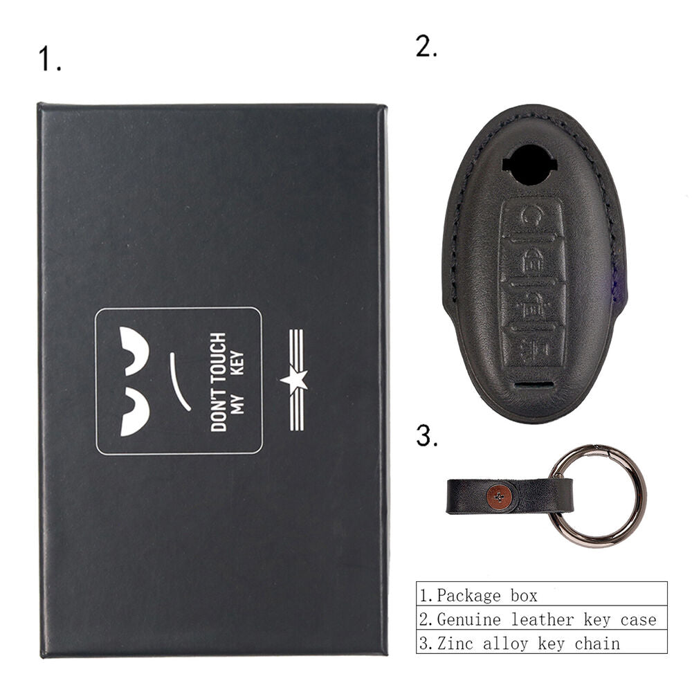 For Nissan Rogue Altima Sentra Genuine Leather Key Remote Case Cover 4 Buttons