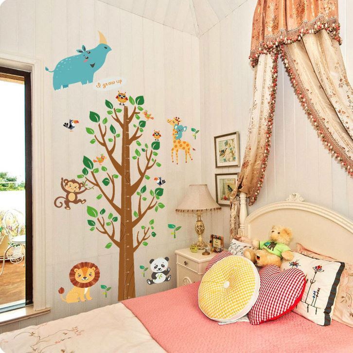 2pcs Wall Stickers Removable Rhinoceros Lion Height Kids Nursery Decal Growth Chart