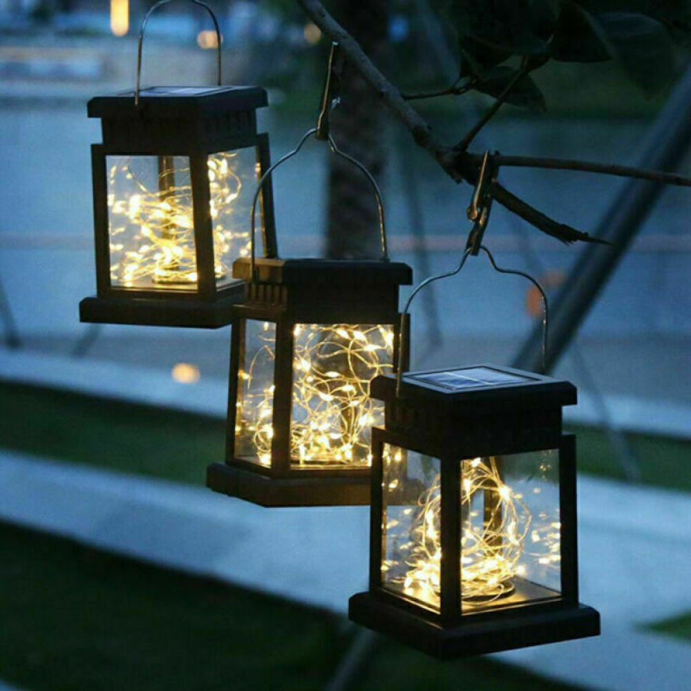 2PCS Waterproof LED Solar Power Hanging Lantern Light Outdoor Garden Table Lamp