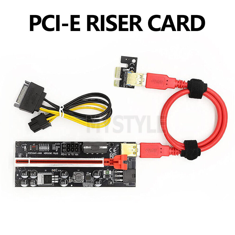 4x VER009S PCI-E Riser Card PCIe 1X to 16X USB 3.0 Data Cable Bitcoin Mining