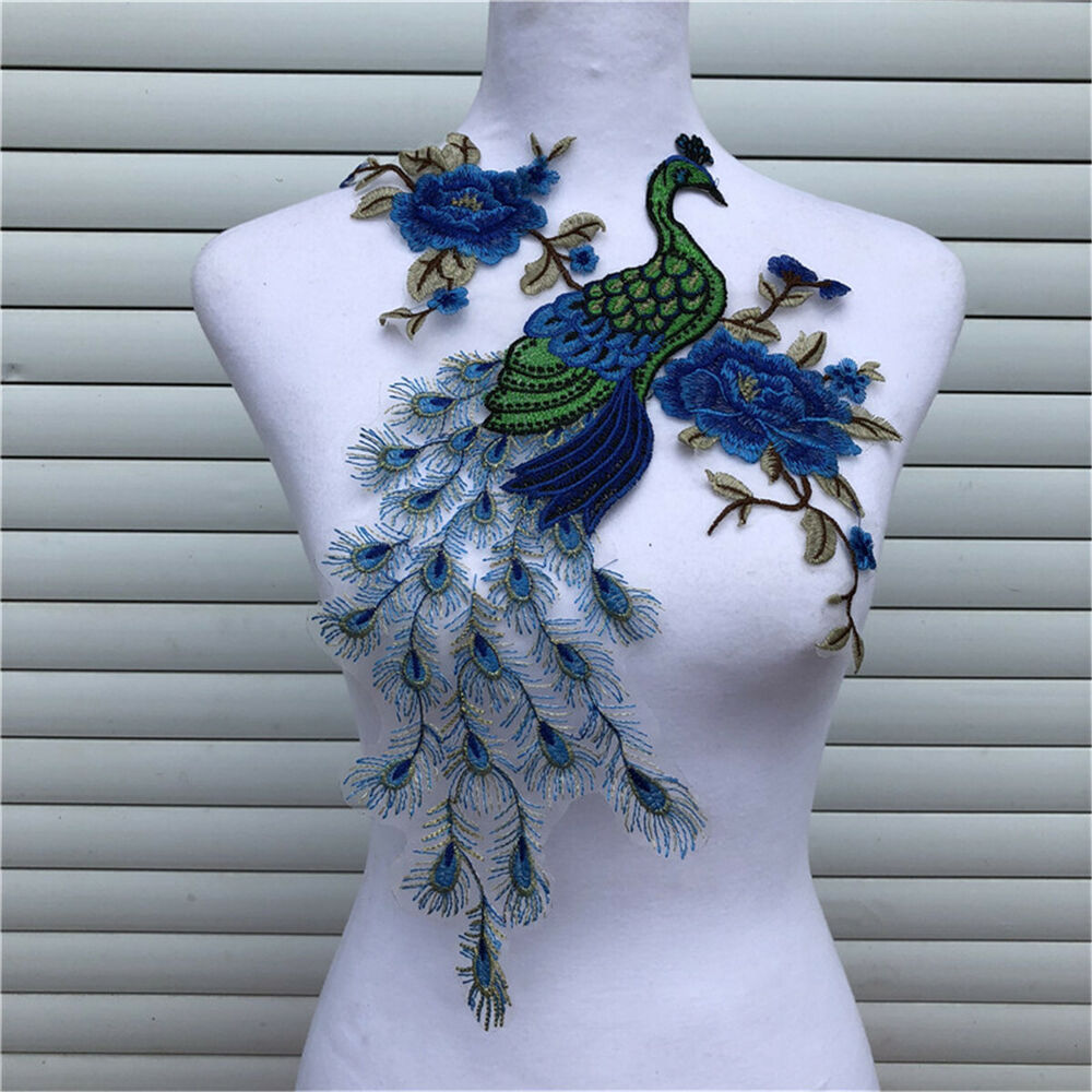 Sequin Peacock Lace Fabric Collar Neckline Applique Sewing DIY Clothing Decor