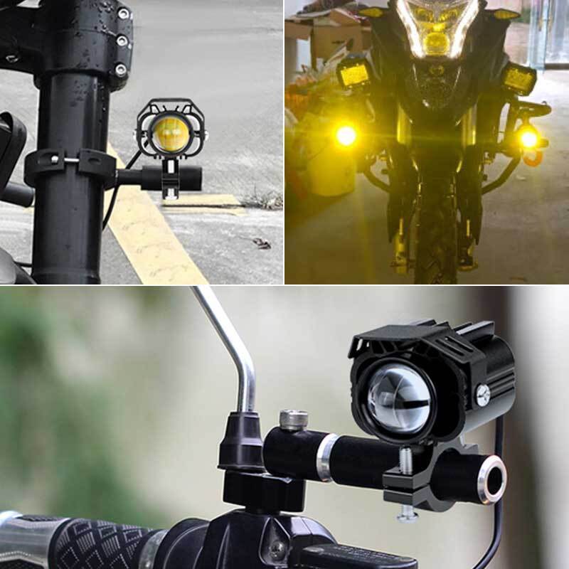 2x Universal LED Motorcycle Spot light Headlight Hi-Lo Driving Fog Yellow White