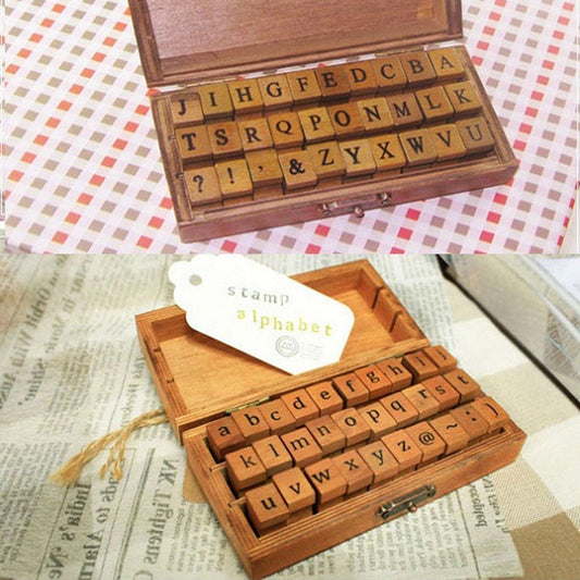 30pcs Retro Alphabet Letter Uppercase Lowercase Wooden Rubber Stamp Set