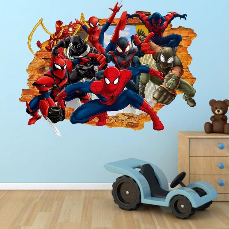 3D Wall Stickers Removable The Avengers Spider Man Broken Wall Kid Boy Room