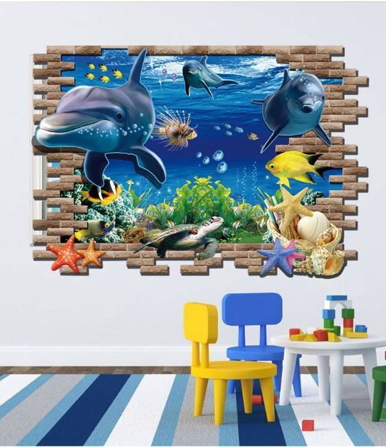 3D Wall Stickers Removable Sea Dolphin Fish Star Room Decal Gift Bathroom Gift