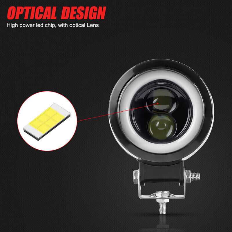 2x Motorcycle LED Spot Lights White HALO Headlight Driving Fog Lamp Offroad ATV