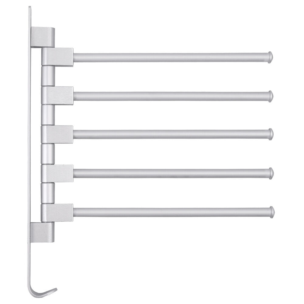 Bathroom 5 Arm Wall Mounted Towel Rail Swivel Rack Kitchen Storage Holder Chrome