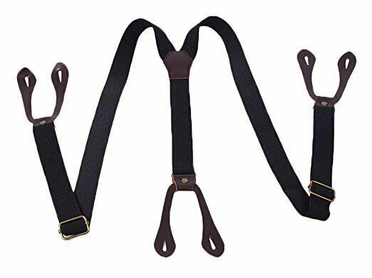 Mens 6 Button Hole Suspenders Wide Leather Braces 3.5cm Black Navy Grey Red