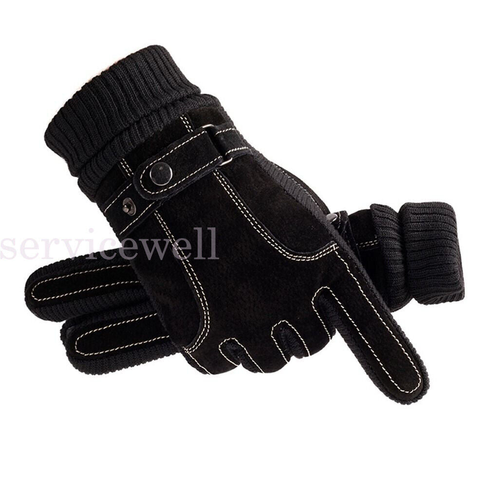 Men Winter Gloves Thermal Leather Touch Screen Warm Windproof Soft Outdoor