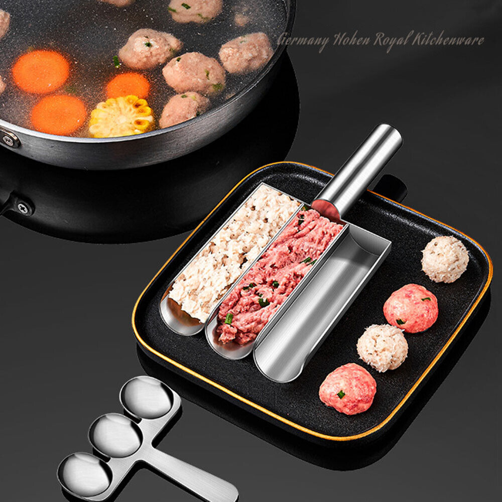 Kitchen Triple Meatball Maker, 304 Stainless Steel Meat Baller Maker Mold NEW