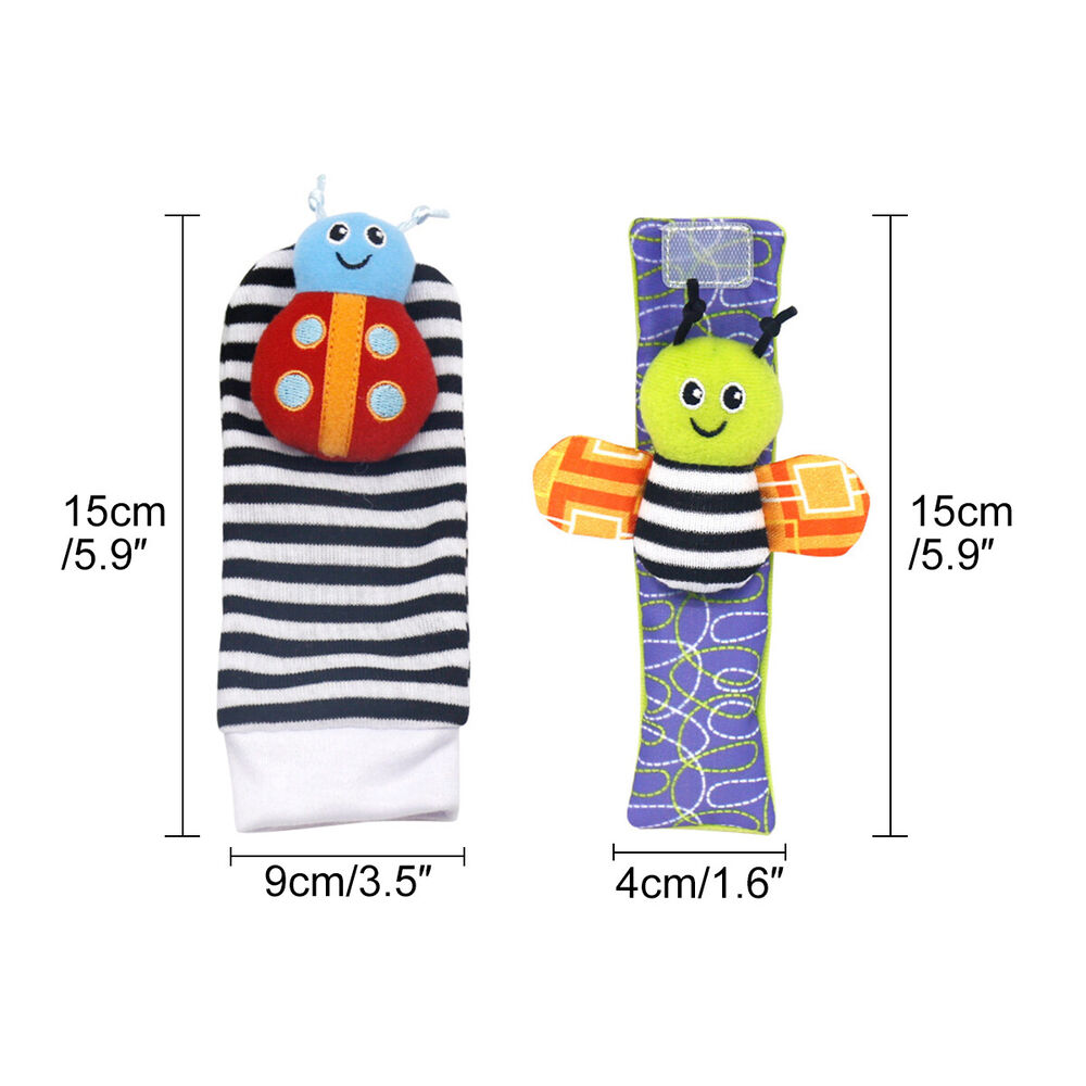 4pcs Rattles Bracelet Toy Set Newborn Foot-finder Socks Wrist Soft Animal