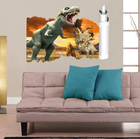 3D Wall Stickers Removable Jurassic Park Dinosaur Broken Wall Kids Room Decal