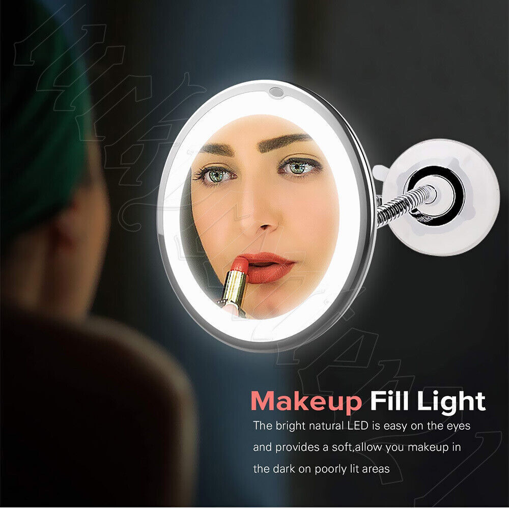 10X Magnifying Makeup Mirror 360° Flexible Illuminated Bendable Neck LED Light