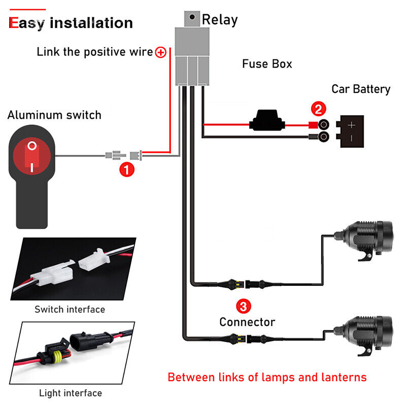 Motorcycle Relay Wiring Harness Kit Switch 2-Lead LED Auxiliary Spot Fog Light