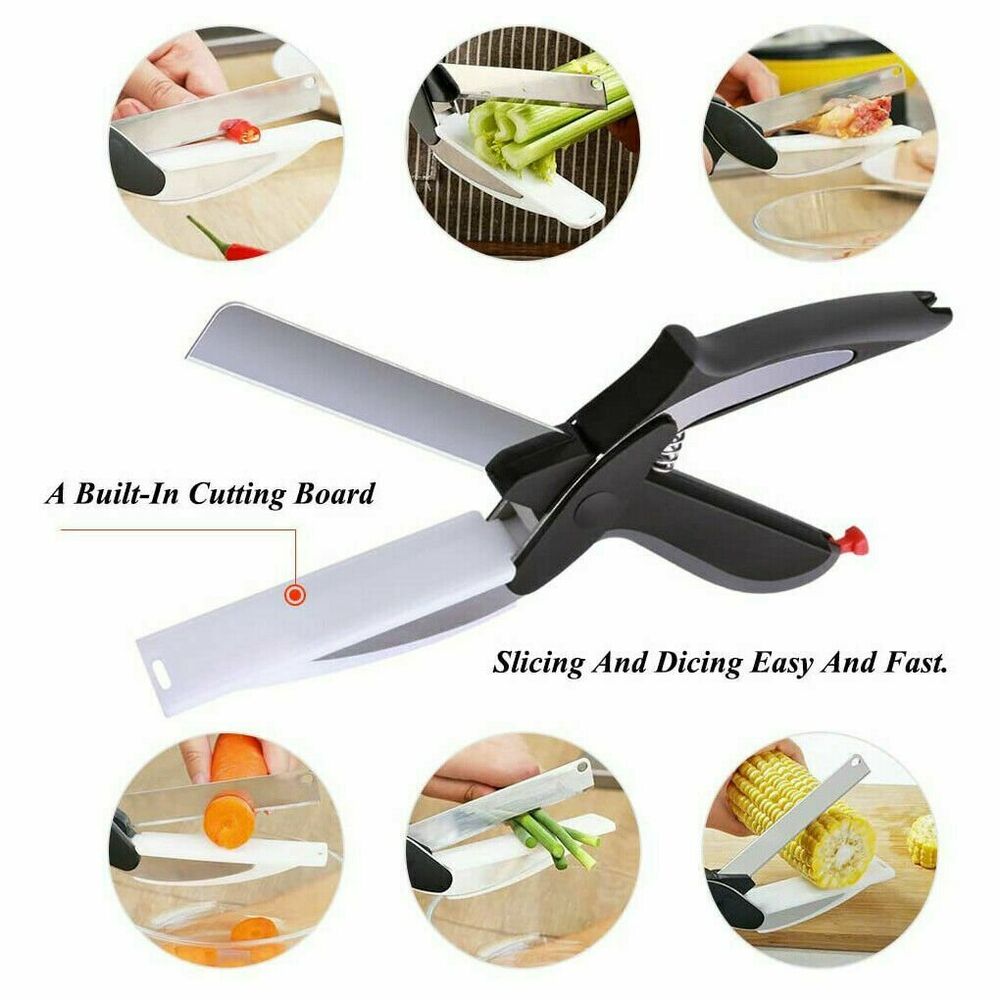 Kitchen Vegetable Food Manual 2-in-1 Knife Scissors Chopper Slicer Fruit Cutter