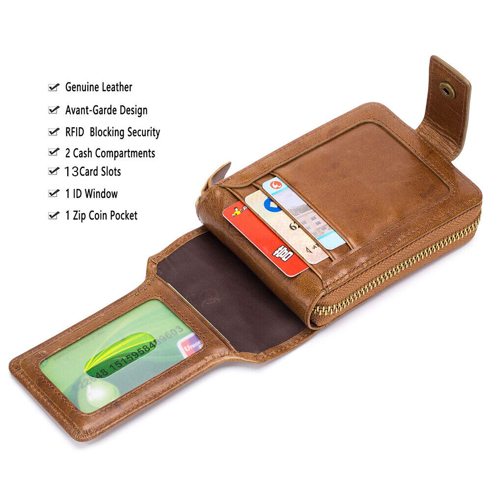 Leather Wallet Men Mens Bifold Wallet RFID Blocking Card Slots Coin Pocket Gift